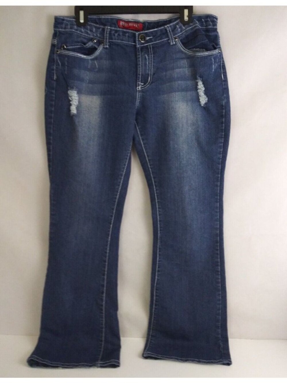 Red Rivet Women's Distressed Ripped Whiskered Jeweled Wide Leg Jeans Size 17